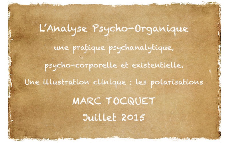 L’Analyse Psycho-Organique : une pratique psychanalytique, psycho-corporelle et existentielle. Une illustration clinique : les polarisations